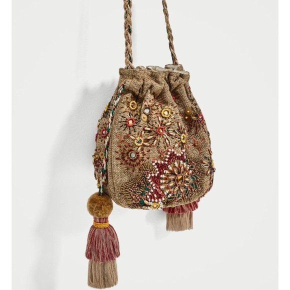 Zara beaded bucket jute tassel mini crossbody bag - Picture 4 of 8